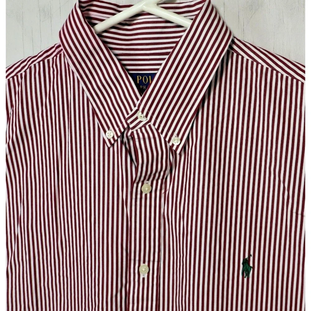 Polo Ralph Lauren Button Front Shirt Mens Size XL Red White Striped Classic OCBD
